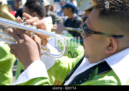 Entertaining Trumpet players from the banda La Verdadera. Cinco de Mayo Fiesta St Paul Minnesota USA Stock Photo