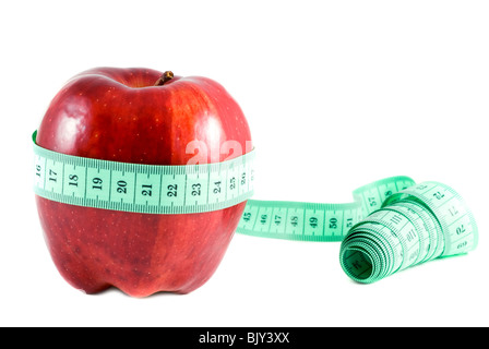 Apple with a measuring tape. Isolation on white Stock Photo