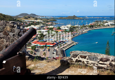 Marigot Bay In St.Martin, view from Fort St.Louis, French Caribbean Stock Photo