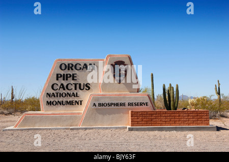 Sign at the entrance to Organ Pipe Cactus National Monument, near Yuma, Arizona, United States of America Stock Photo