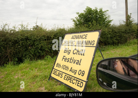 Big Chill festival traffic warning sign Stock Photo