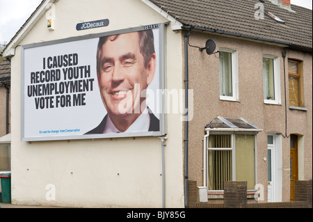Conservative Party 2010 General Election billboard at JCDecaux site on end of terraced house in Newport South Wales UK