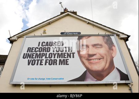 Conservative Party 2010 General Election billboard at JCDecaux site on end of terraced house in Newport South Wales UK