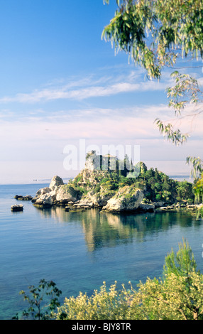 Sicily, Italy. House on the tiny island of Isola Bella near Taormina