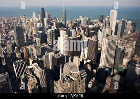 Chicago aerial view from the Willis (former Sears) tower looking to north-east Stock Photo