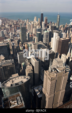 Chicago aerial view from the Willis (former Sears) tower looking to north-east Stock Photo