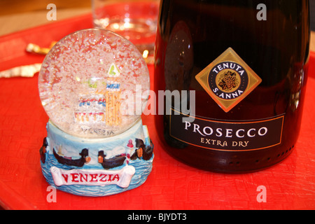 Treviso, Veneto, Italy- snow globe and Prosecco Stock Photo