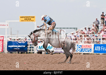 Cowboy, saddle bronc riding, Strathmore Heritage Days, Rodeo ...