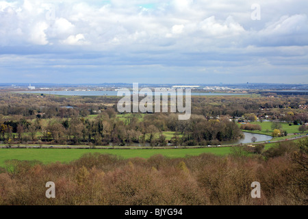 View from the RAF Memorial to the River Thames from Cooper's Hill at Englefield Green, near Windsor, Berkshire, England, UK. Stock Photo