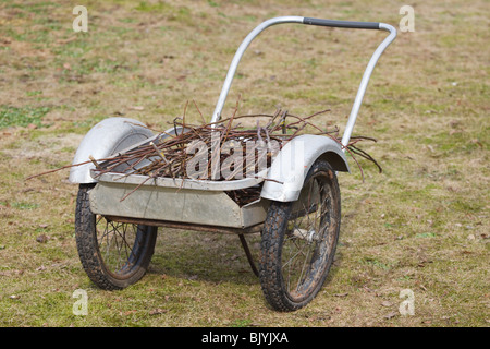 Garden barrow full of old leaves and branches Stock Photo