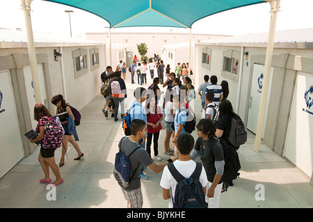 group of high school students gather to talk during class change. Stock Photo