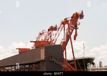 Coal moving machinery at Port Waratah in Newcastle which is the worlds largest coal port. New South Wales, Australia. Stock Photo