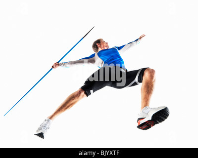Male Athlete preparing to throw javelin Stock Photo