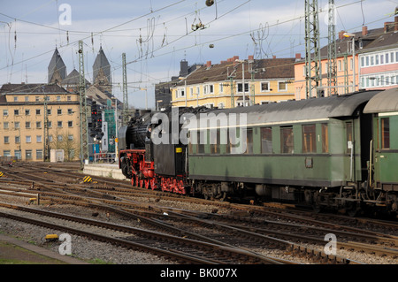 Steam train at the main station in Koblenz, Germany Stock Photo