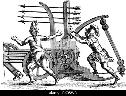 military, ancient world, guns, Roman dart catapult, engraving from 'Encyclopedie' by Denise Diderot and Jean le Rond d' Alembert, 1756, Stock Photo