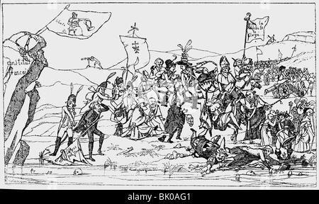 geography / travel, France, French Revolution 1789 - 1799, caricature, 'Retreat of the Counter-revolutionsries', drawing, 1793, , Stock Photo