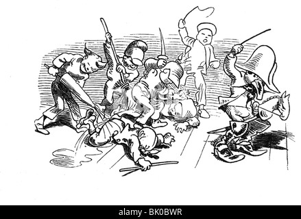 literature, Wilhelm Busch (1832 - 1908), illustration to 'Das Napoleon-Spiel', Artist's Copyright has not to be cleared Stock Photo