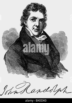 Randolph, John, 2.6.1773 - 24.5.1833, American politician (Dem.- Rep.), US Senator from Virginia 26.12.1825 - 3.3.1827, US Minister to Russia 26.5.- 19.9.1830, portrait, wood engraving, 19th century, , Stock Photo