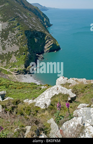 Looking down into Heddons Mouth on Devons North coast Stock Photo