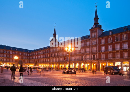 The Plaza Mayor at night, in the centre of Madrid, Spain Stock Photo