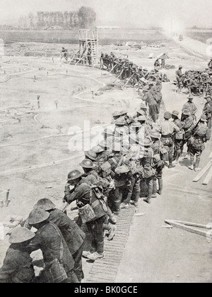 Australian troops studying giant model of ground they will be fighting on in Third Battle of Ypres or Battle of Passchendaele. Stock Photo