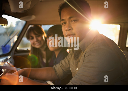 Family riding in van together Stock Photo