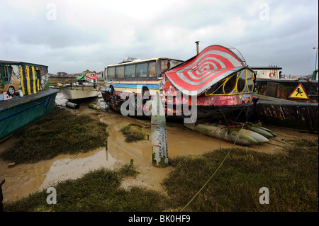 Houseboats on the banks of the River Adur in Shoreham-by-Sea West Sussex UK Stock Photo