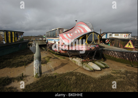 Houseboats on the banks of the River Adur in Shoreham-by-Sea West Sussex UK Stock Photo