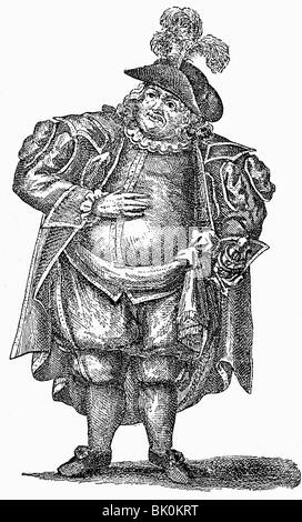 Schroeder, Friedrich Ludwig, 3.11.1744 - 3.9.1816, German actor, full length, as Falstaff, wood engraving, 19th century, Stock Photo