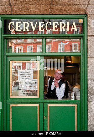 A cerveceria and Tapas bar in the Plaza Mayor in the centre of Madrid, Spain Stock Photo