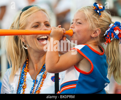 Boise, Idaho, Boise State University Football Game, Mother and Daughter cheering team on in Bronco Stadium. Stock Photo