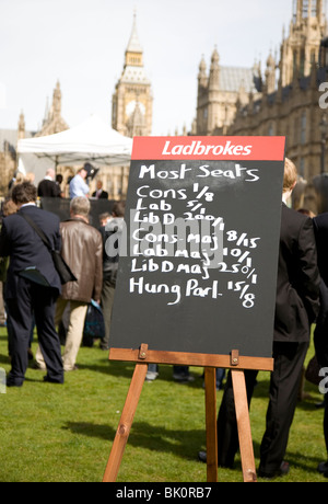Bookmakers election odds in Westminster, London on 6th April 2010 Stock Photo