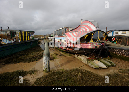 Houseboats on the banks of the River Adur in Shoreham-by-Sea West Sussex UK Stock Photo