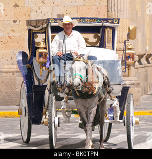 Guadalajara, Mexico, Calandrias (horse drawn carriages and their driver), on Avenida Corona, LiberationSquare/Plaza, Jalisco Stock Photo