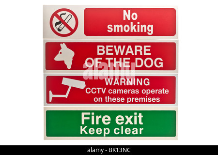 Four Warning and information labels Stock Photo