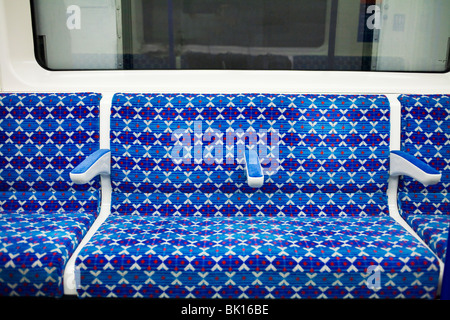 seats on a new carriage on the Victoria Line of London Transport Stock Photo