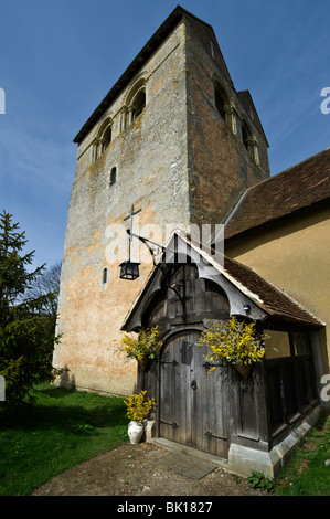 Easter floral decorations on the parish church porch entrance of St Bartholomew Fingest village Buckinghamshire UK Stock Photo