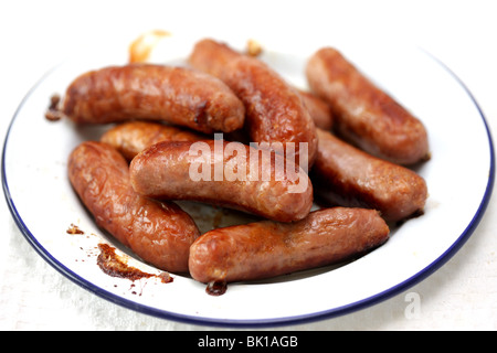 Freshly Cooked Grilled Or Fried Thick Pork Meat Sausages Served On A Plate With No People Stock Photo