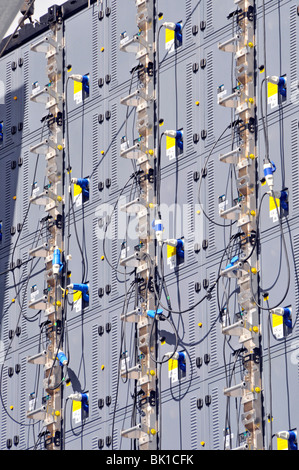 Cables and connectors on the back of a big outdoor TV screen Stock Photo