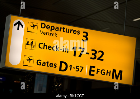 Airport sign at Schiphol, Amsterdam Airport, The Netherlands (Holland) Stock Photo