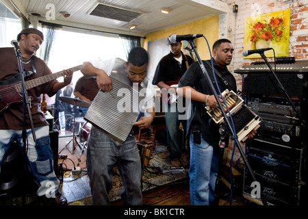 Zydeco Band playing for breakfast in Breaux Bridge, Louisiana Stock Photo