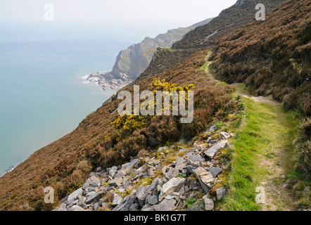 On the South West Coast Path looking east towards Heddon's Mouth on the edge of Exmoor in North Devon Stock Photo