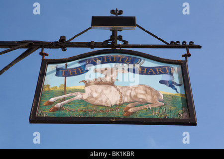 White Hart Pub Sign Nayland Essex Suffolk Borders Stock Photo