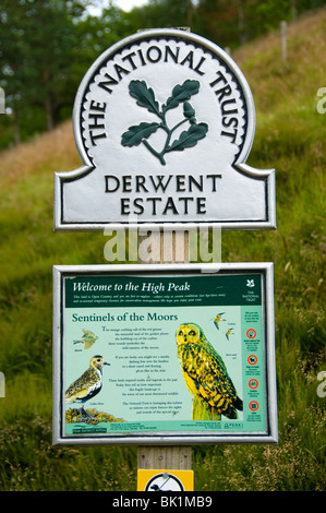 National Trust information sign on the Derwent Estate, near Ladybower reservoir, Peak District, Derbyshire, England, UK Stock Photo