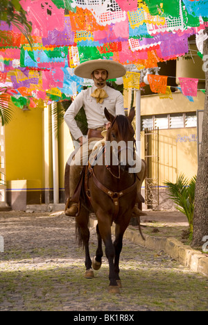 Charro (cowboy) with horse at Lienzo Charro, Guadalajara, Jalisco, Mexico Stock Photo