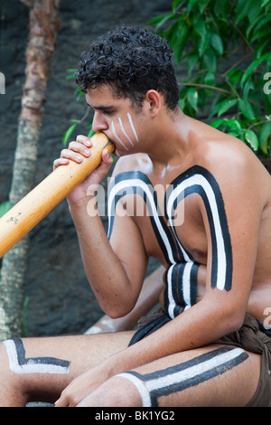 A traditional aboriginal display at the Tjapukai Aboriginal Park near Cairns, Queensland, Australia. Stock Photo