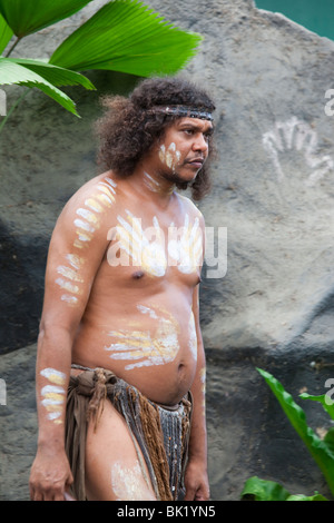 A traditional aboriginal display at the Tjapukai Aboriginal Park near Cairns, Queensland, Australia. Stock Photo