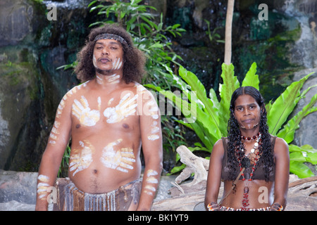 A traditional aboriginal display at the Tjapukai Aboriginal Park near Cairns, Queensland, Australia. Stock Photo