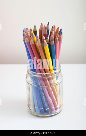 A  pot of colouring pencils Stock Photo