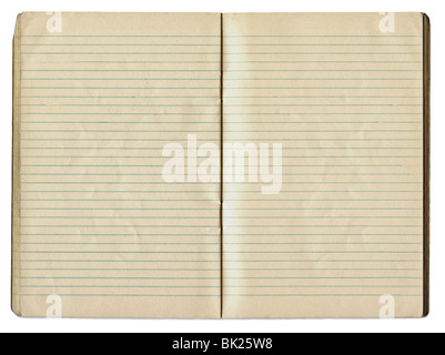 An old open ruled notebook with blank pages suitable for handwritten notes Stock Photo